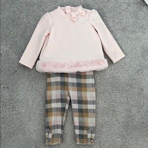 Janie and Jack Pink Top and Plaid Pants Set